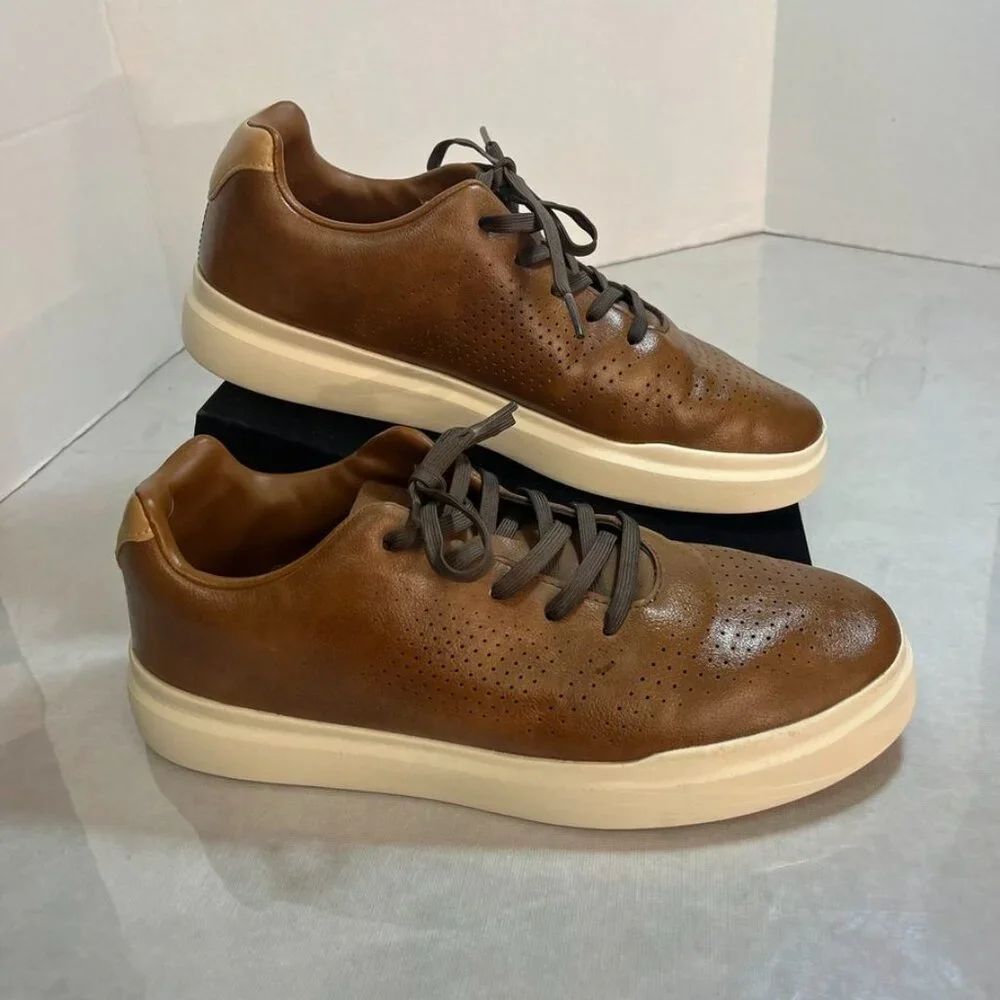 Perry Ellis Court Sport II Sneaker Perforated Cognac Brown Men's 7